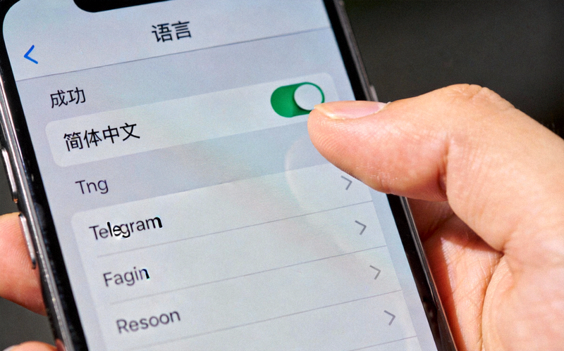 手动放置语言包文件后，Telegram语言设置列表成功显示‘简体中文’选项的截图