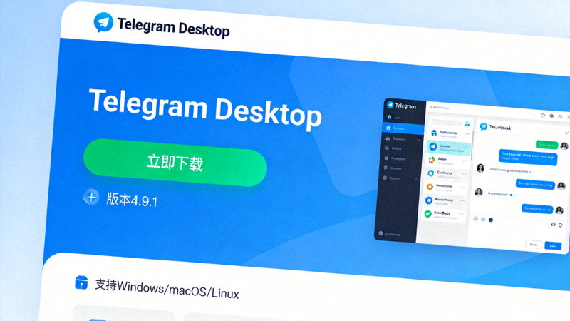 Telegram Desktop 官方网站首页截图，显示下载按钮和版本信息