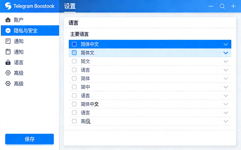 Telegram Desktop设置中选择简体中文语言选项的界面截图